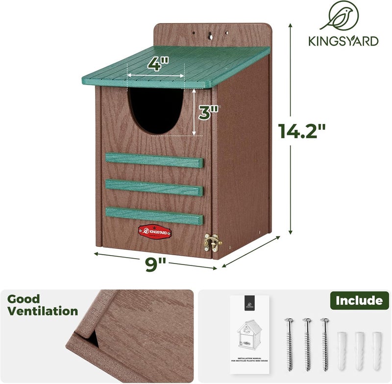 Kingsyard Large Recycled Plastic Wooden Owl House, Waterproof Screech Owl Bird Boxes for Outside, Owl Nesting Box Kit with Screws Ideal for Wildlife, Elf, Pygmy, Garden, Air Ventilation. Green - Image 2